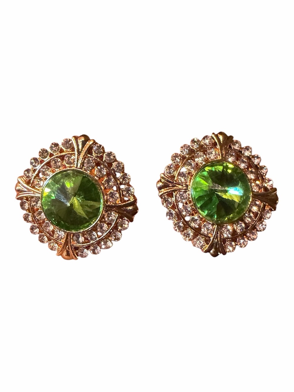 Gold-Tone Green Crystal Round Stud Earrings